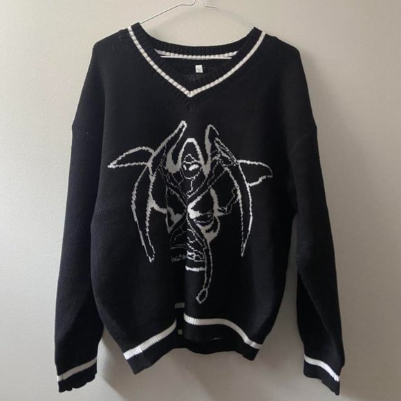 Cute Grim Reaper Knit Sweater Oversized Fit Y2K Aesthetic - Picture 1 of 3